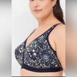 Cacique Cotton Lightly Lined Full Coverage Navy and Floral Bra 40DD